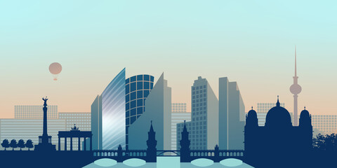 Obraz premium Berlin city silhouette background. Berlin cityscape with famous landmarks and buildings. Vector illustration.