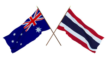 Background for designers, illustrators. National Independence Day. Flags Australia and Thailand