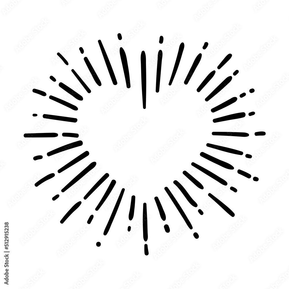 Wall mural sunburst, explosion effects, vintage doodle isolated on white background