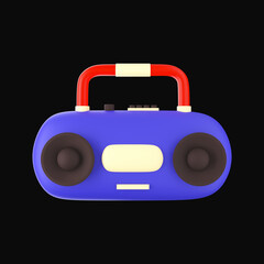 Colorful Tape Recorder 3D Icon Over Black Background.