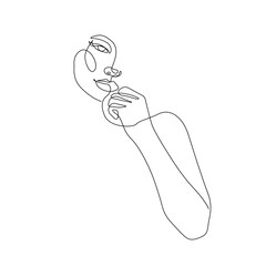 Woman Head Abstract One Line Drawing. Female Face Continuous Line Illustration. Abstract Contemporary Design Template for Covers, t-Shirt Print, Postcard, Banner etc. Vector EPS 10. 