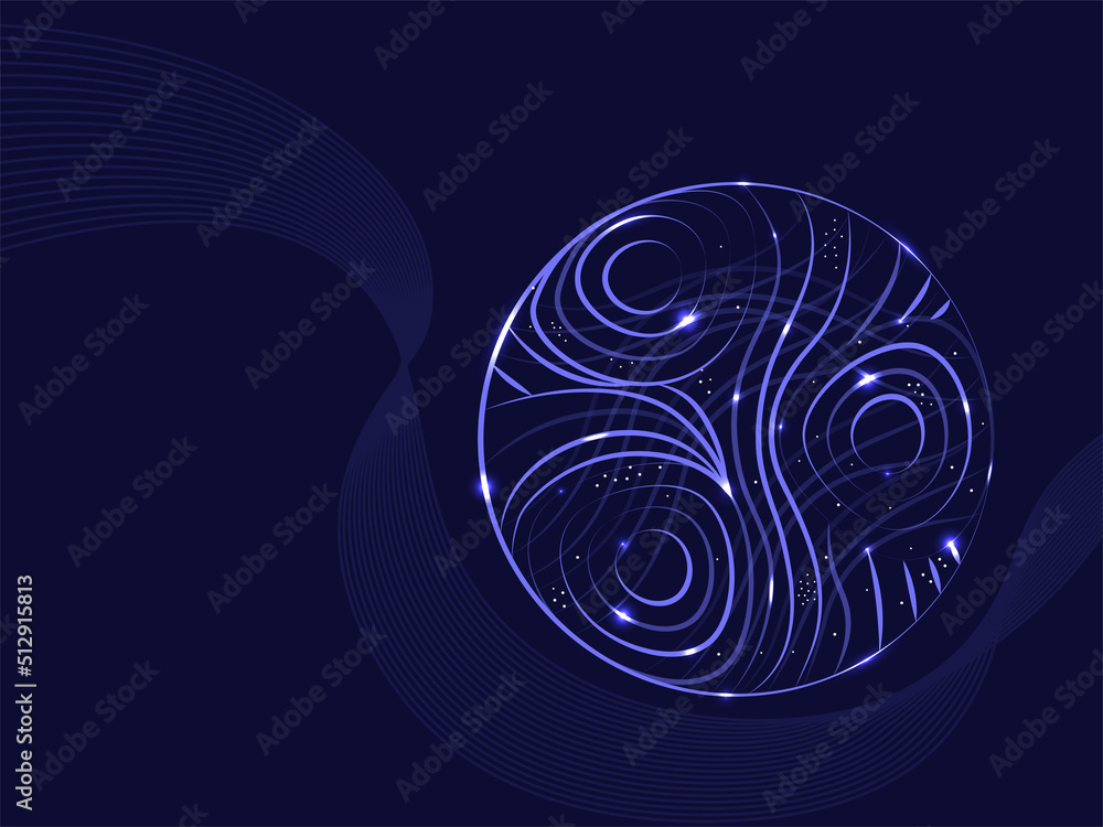 Poster abstract wavy lines movement background with circular ornate.