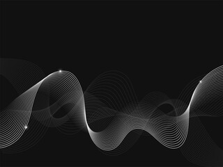 Abstract Wavy Lines Motion Background In Black Color.