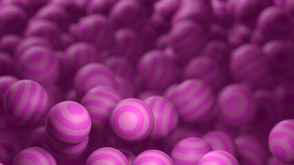 Pink alternated stripe ball pile with blur background (3D Rendering)