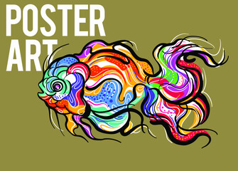 Fish koki brush drawing vector illustration