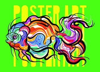 Obraz premium Fish koki brush drawing vector illustration