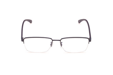 New black frame eyeglasses with clear lens isolated on white