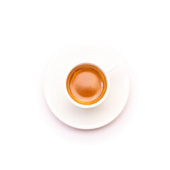 Top view black coffee or Americano in white cup isolated on white
