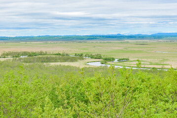 Landscape of the Kushiro Shitsugen (Kushiro Marsh) National Park in  Hokkaido Circuit Prefecture, Japan.