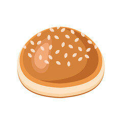 Delicious toasted sesame bun, isolated on a white background.Vector illustration .It can be used in the menus of bakeries, bars,restaurants,textiles.