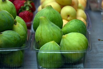 Ripe sweet figs. Healthy mediterranean turkish green fig fruit.
