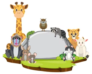 Wild animals with blank board template © blueringmedia