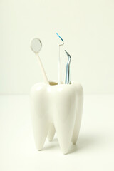 Concept of dental care or tooth care on white table