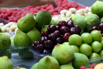Ripe sweet figs. Healthy mediterranean turkish green fig fruit.
