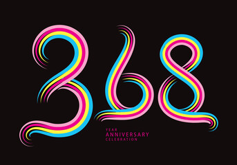 368 number design vector, graphic t shirt, 368 years anniversary celebration logotype colorful line,368th birthday logo, Banner template, logo number elements for invitation card, poster, t-shirt.