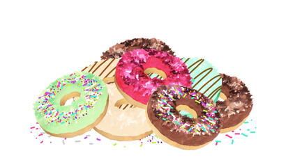 色とりどりなドーナツが重なっている