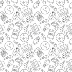 Doodle seamless pattern. Illustration of spa accessories.