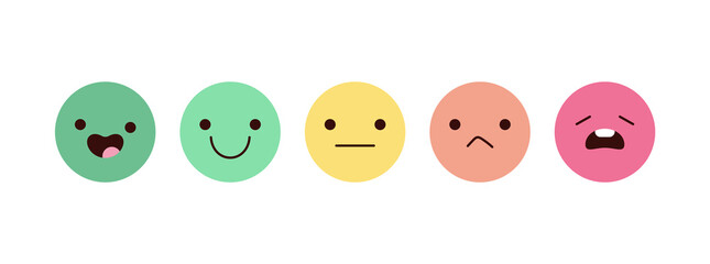 Feedback emoji modern icons. Vector minimal design. Terrible, bad, normal, good, Great Review. Positive and negative reactions.
