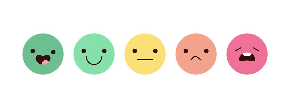 Feedback Emoji Modern Icons. Vector Minimal Design. Terrible, Bad, Normal, Good, Great Review. Positive And Negative Reactions.
