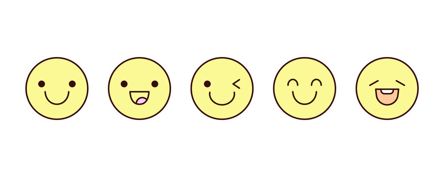 Cute and simple emoji set. Modern design emoticons face icons collection. Set of vector expression of joyful, happiness, happy, fun, smiling, carelessness, positive, optimism.