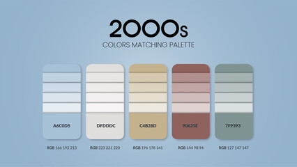 1990s colour schemes ideas. Color Trends combinations and palette guide. Example of table color shades in RGB and HEX.Color swatch for fashion, home, interiors design or cataloque.Colour chart vector.