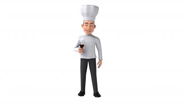 Fun 3D cartoon chef drinking wine with alpha