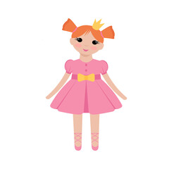 Cute doll isolated on white. Vector illustration