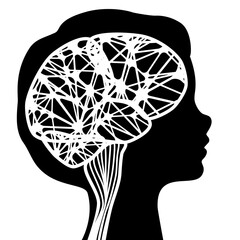 Childish head with brain network, silhouette of a vector young baby's, girl's, boy's profile, beauty symbol with medical neurology concept