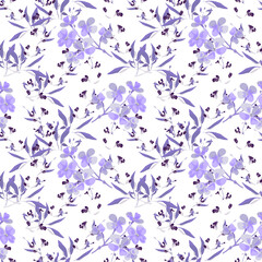 Fototapeta na wymiar Vector floral seamless pattern. Purple flowers and twigs on a white background.