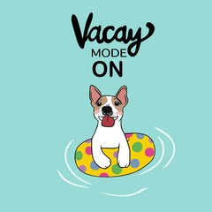 Vacay mode on, Jack Russell Terrier dog swimming in the sea cartoon vector illustration