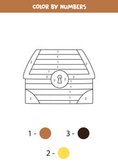 Color treasure chest by numbers. Worksheet for kids.