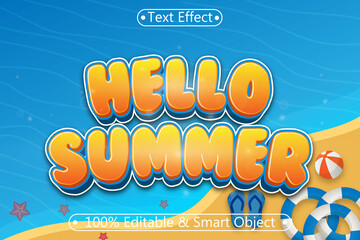 Fototapeta premium Happy Summer Editable Text Effect 3 dimension Emboss Modern Style
