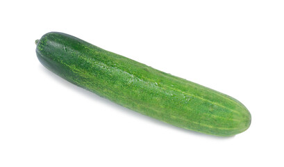 Top view of single fresh green cucumber vegetable isolated on white background with clipping path