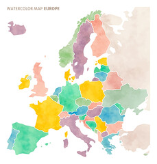 Watercolor map of Europe