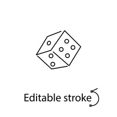 Dice outline icon. Cube with numbers item. Casino concept. Editable stroke. Isolated vector stock illustration