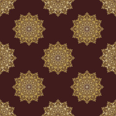 Orient vector classic pattern. Seamless abstract background with vintage elements. Brown and golden orient pattern. Ornament for wallpapers and packaging