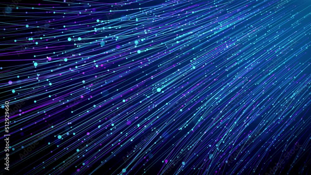 Poster abstract motion blue purple flowing curve hairy fiber dotted lines particles with bokeh sparkle dust