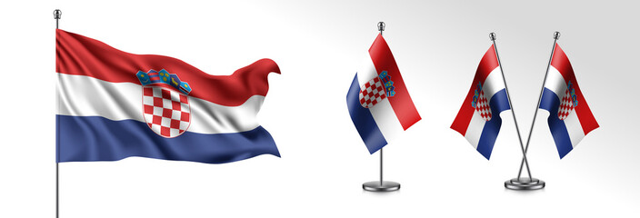 Set of Croatia waving flag on isolated background vector illustration