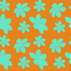 Bright summer seamless pattern featuring silhouette turquoise flowers