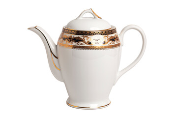 White teapot with pattern isolated in white background.