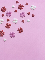 Pink and white hearts on a pink background, postcard for Valentine's Day. Place for text. - 512930275