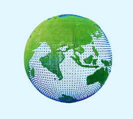 Abstract globe earth round dots, 3d render with clipping path