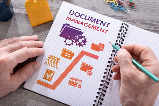 Document management concept on a notepad
