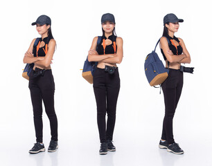 Obraz premium Full length 30s Asian Woman tourist holiday traveller, cross arms confident