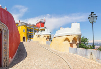 The famous tourist attraction - Pena National Palace or Palacio Nacional da Pena. Sintra, Portugal