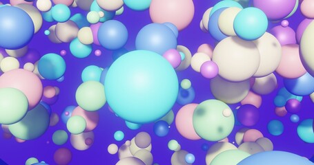 Abstract background multicolor bubbles flying in space 3d render