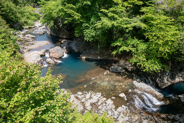 View of Shima potholes near Shima hotsprings, Gunma, Japan