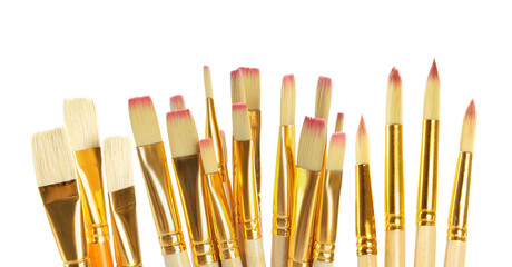 Set of different paintbrushes on white background. Banner design