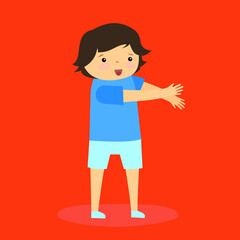 Boy stretching his arms forward doing exercises