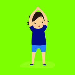 Boy raising his hands up doing exercises